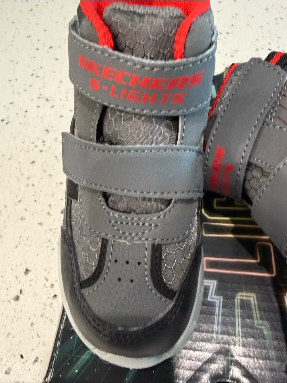 New boys Skechers Sz 8 Gray and Red Kids Velcro Athletic boots